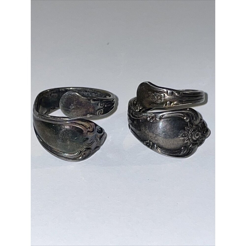 2 WM. A. Rogers Oneida Silver Spoon Rings size 5 & 6.5 adjustable Vintage E5